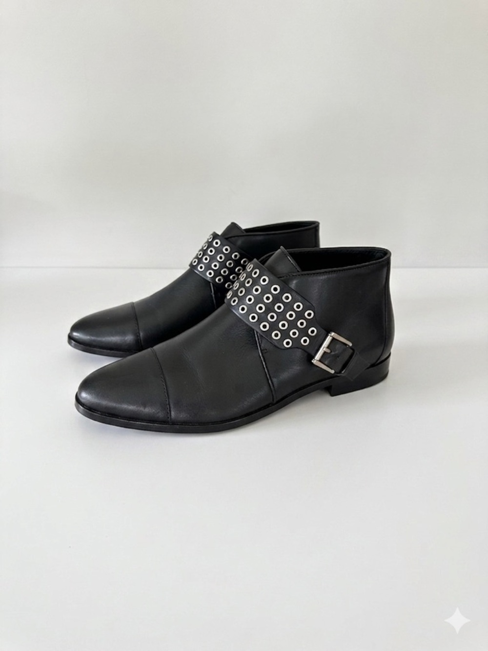 MICHAEL Michael Kors Black Leather Grommet Buckle Booties - Size 7.5 M